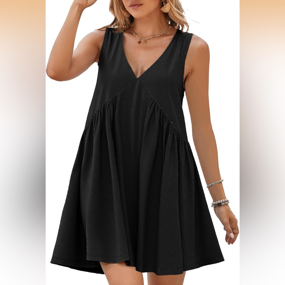 Women's Plus Ruched V-Neck Sleeveless Mini Dress Sz XXL New W/Tags~ Color: Black